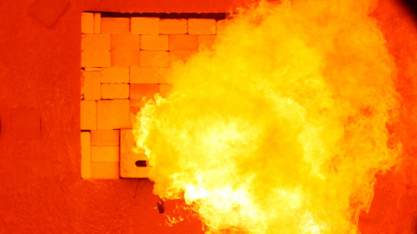 Burner flame photo in a glass furnace