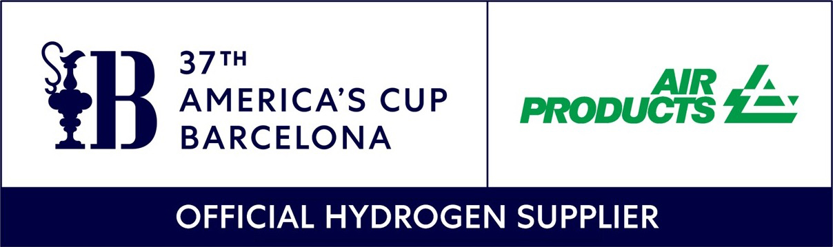 Banner: 37th America's Cup Barcelona, Air Products logo, Official Hydrogen Supplier
